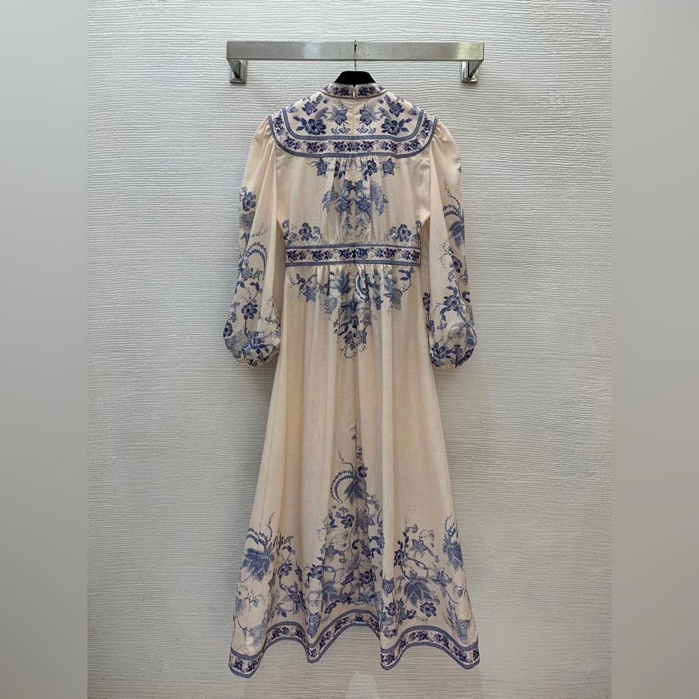 Zimmermann Beige Dress with Blue Floral Embroidery - Picture 3 of 9